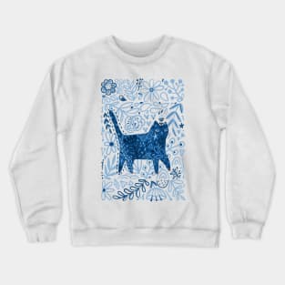 Blue floral cat Crewneck Sweatshirt